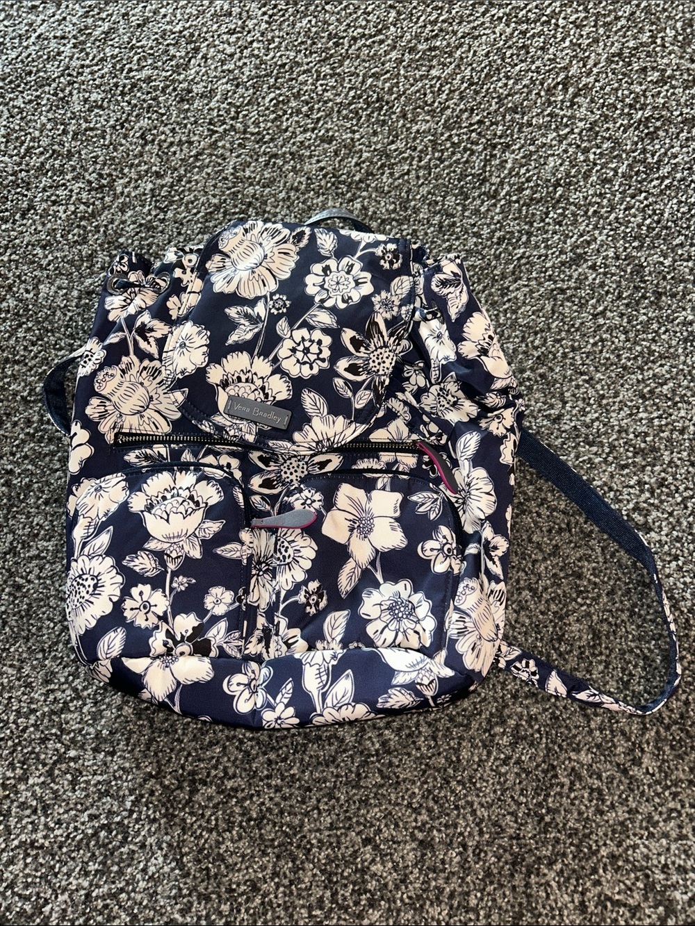 Vera Bradley Navy Floral Print Backpack with Drawstring